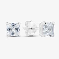 Fashionista Silver Silver 5mm Princess Cut Cubic Zirconia Stud Earrings ESQ5X5 (BK)