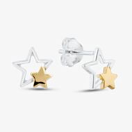 Fashionista Silver Sterling Silver Two Tone Stars Stud Earrings 011-39881