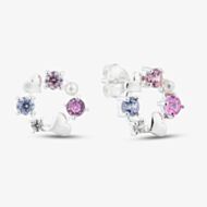 Fashionista Silver Sterling Silver Cubic Zirconia & Simulated Pearl Heart Wreath Stud Earrings 041-72272/SP