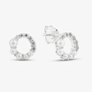 Fashionista Silver Sterling Silver Simulated Pearl & Cubic Zirconia Open Circle Stud Earrings 041-73918/SP