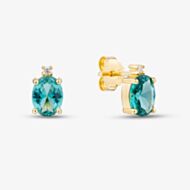 Yellow Gold Tone Plated Sterling Silver Oval Cut Teal Cubic Zirconia Stud Earrings AE19905ZTMNNA75/G