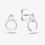 Fashionista Silver Sterling Silver Freshwater Pearl Twisted Rope Dangle Stud Earrings AE19036Z-WFM/R