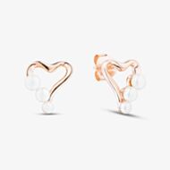 Fashionista Gold Rose Gold Tone Plated Sterling Silver Freshwater Pearl Heart Stud Earrings 05S2AZE634607