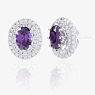 Silver Round Purple Cubic Zirconia Halo Stud Earrings ASHE022-CZ-PU