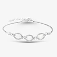 Sterling Silver Pearl Cubic Zirconia Triple Link Bracelet BRW70248FW