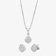 Silver Pavé Cushion Pendant and Earrings Set E610666+E610666-P