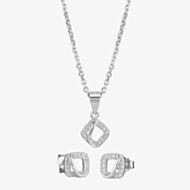 Silver Cubic Zirconia Open Square Pendant and Earring Set E610858+E610858-P