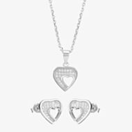 Silver Pavé Cut-Out Heart Pendant and Earring Set E612067+E612067-P