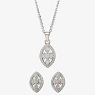 Silver Pavé Open Marquise Pendant and Earring Set E614905+P614075