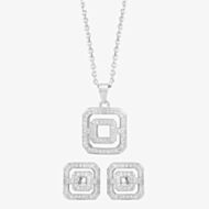 Silver Pavé Open Square Pendant and Earring Set E611954+P612150
