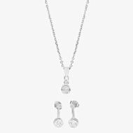 Silver Cubic Zirconia Bezel-set Graduated Pendant and Earring Set SET14071