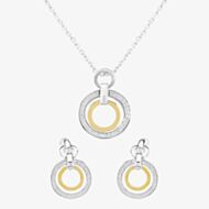Two Tone Cubic Zirconia Double Open Circle Pendant and Earring Set SET12423