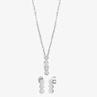 Silver Pave Triple Cluster Dropper Pendant and Earring Set SET12782