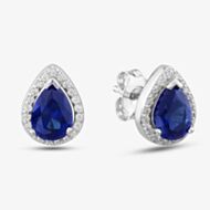 Silver Pear-cut Blue Cubic Zirconia Halo Stud Earrings THB-01E BLUE