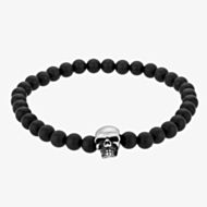 Bourne and Wilde Mens Black Agate Skull Bead Bracelet OSB-1610SBK