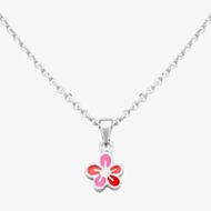 Fleur Kids Sterling Silver Pink And Red Enamel Flower Pendant Necklace AZP212804