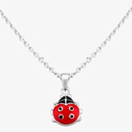 Fleur Kids Sterling Silver Red Enamel Ladybird Pendant Necklace AZP231704