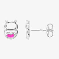 Fleur Kids Sterling Silver Pink Enamel Open Owl Stud Earrings AZE288804