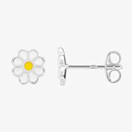 Fleur Kids Sterling Silver White And Yellow Enamel Flower Stud Earrings AZE030104
