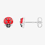 Fleur Kids Sterling Silver Red Enamel Ladybird Stud Earrings AZE231704