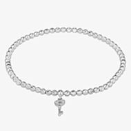 Isabella Verona Sterling Silver Beaded Heart Key Elastic Bracelet SBETSRL17Y-KEY-S