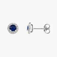 Silver Round Blue Cubic Zirconia Halo Stud Earrings E4442 BL