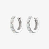 Scream Pretty Silver Rhodium Plated Plated White Opal Huggie Hoop Earrings SPESS108-WHITE