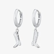 Scream Pretty Silver Rhodium Plated Plated Cowboy Boot Charm Hoop Earrings SPG-160