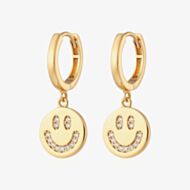Scream Pretty Silver Rhodium Plated Cubic Zirconia Smiley Face Charm Hoop Earrings SPG-56