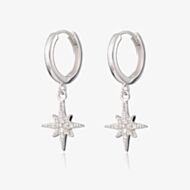 Scream Pretty Starburst Silver Rhodium Cubic Zirconia Star Charm Hoop Earrings SPEDSS41-PV