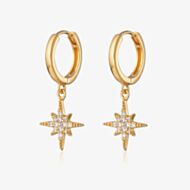 Scream Pretty Starburst 18ct Gold Plated Cubic Zirconia Star Charm Hoop Earrings SPEDGS41-PV