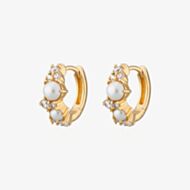 Scream Pretty Hannah Martin 18ct Gold Plated Pearl Cubic Zirconia Cluster Huggie Earrings SPG-404