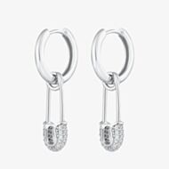 Scream Pretty Hannah Martin Silver Cubic Zirconia Saftey Pin Hoop Earrings SPS-194-97