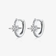 Scream Pretty Starburst Silver Rhodium Plated Cubic Zirconia Star Huggie Hoop Earrings SPS-217