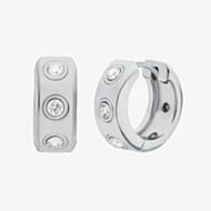 Michael Kors Silver Tone Plated Cubic Zirconia Pave Logo Huggie Hoop Earrings MKJ8652040