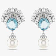 Swarovski Idyllia Rhodium Plated Blue Sheel & Pearl Dropper Earrings 5680301