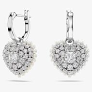 Swarovski Hyperbola Rhodium Plated White Heart Dropper Earrings 5684384