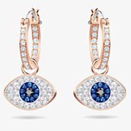 Swarovski Duo Rose Gold Tone Blue Evil Eye Hoop Earrings 5425857