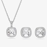Swarovski Una Angelic Rhodium Plated Cushion Cut Halo Jewellery Set 5754343