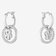 BOSS Double B Divine Silver Tone Drop Huggie Hoop Earrings 1580820