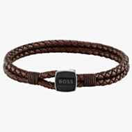 BOSS Seal Brown Leather Braided Bracelet 1580048M
