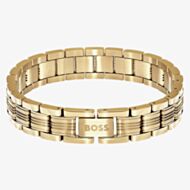 BOSS Emblem Yellow Gold Tone Plated Stainless Steel Multi Link Bracelet 1580887