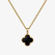 Steel & Barnett Lucky Clover 18ct Yellow Gold Plated Black Onyx Clover Pendant N-CLO02