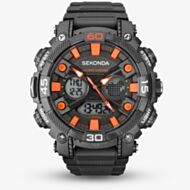 Sekonda Mens Black & Orange Dual Display Watch 1037