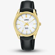 Lorus Solar Gold Plated Black Leather Strap Watch RY518AX9