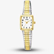 Lorus Ladies Expander Two Tone White Dial Square Watch RG312AX9