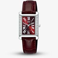 Lorus Ladies Rectangular Red Dial Leather Strap Watch RG239YX9