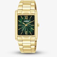 Lorus Ladies Green Rectangle Dial Golden Bracelet Watch RH836CX9