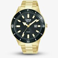 Lorus Mens Solar Gold Tone Black Dial Watch RX308AXZ