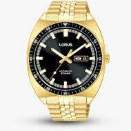 Lorus Mens Automatic Retro Black & Gold Watch RL448BX9